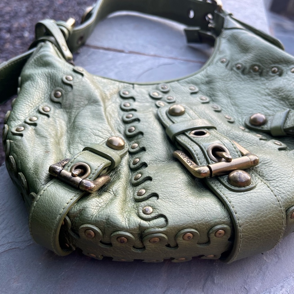 Isabella Fiore -  Metallic Green Leather Shoulder Bag